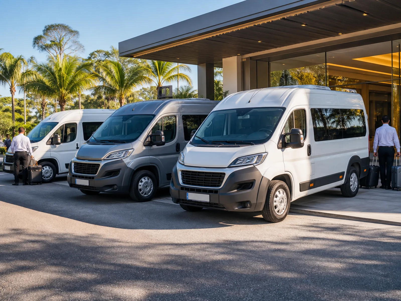 Frota de vans de turismo em area de embarque