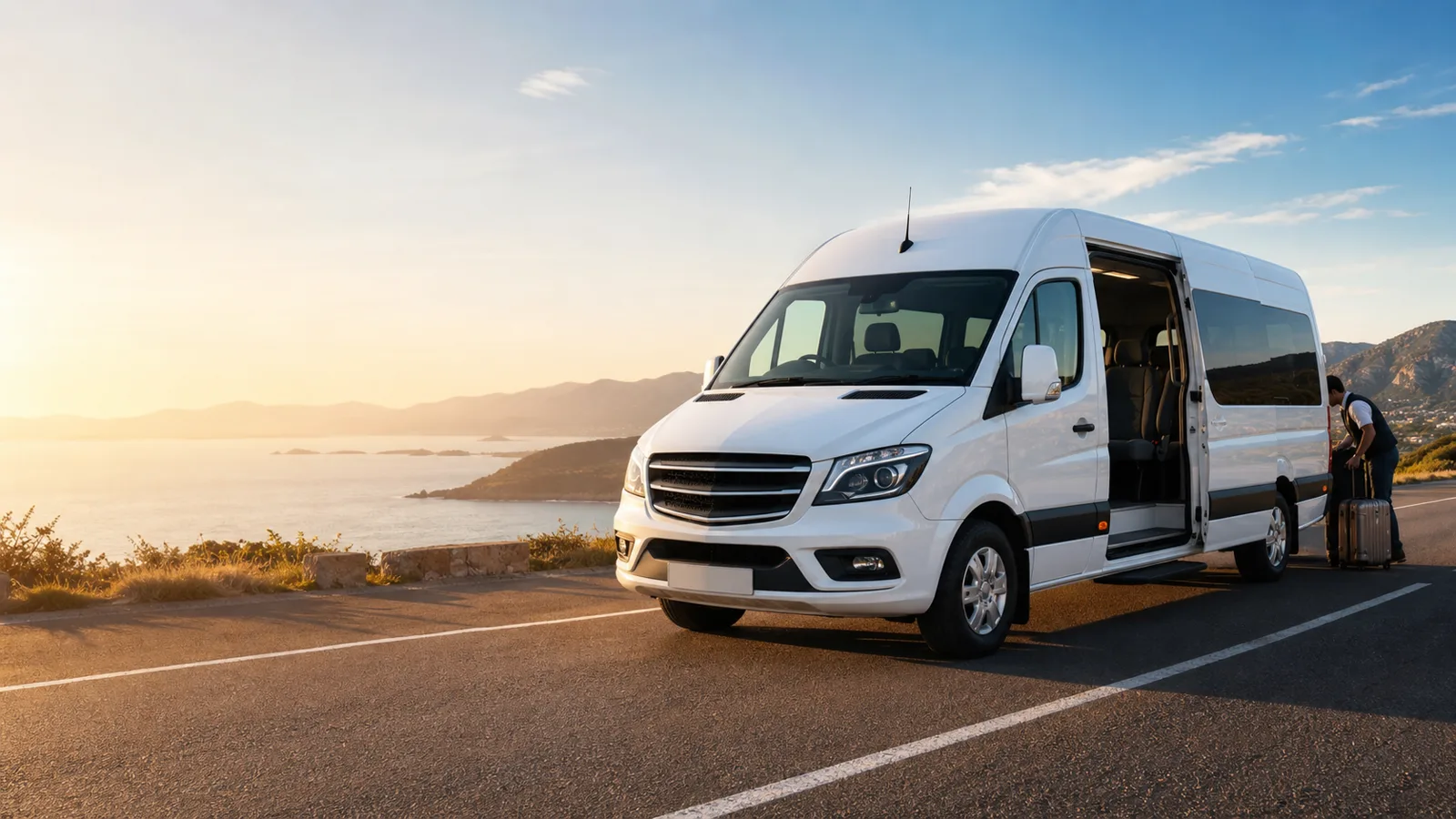 Van de turismo branca em estrada panoramica